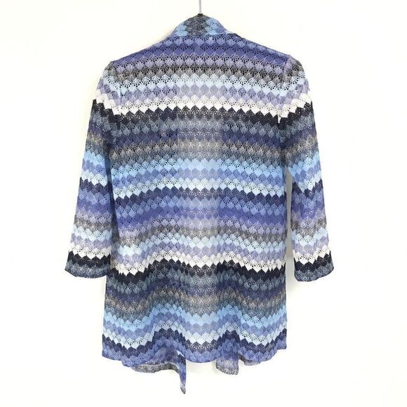 Kasper Crochet Lace Cardigan Women's Medium Open Front 3/4 Sleeves Blue Horizon - Picture 5 of 10